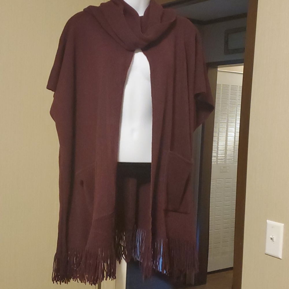 Burgundy pull on jacket sweater